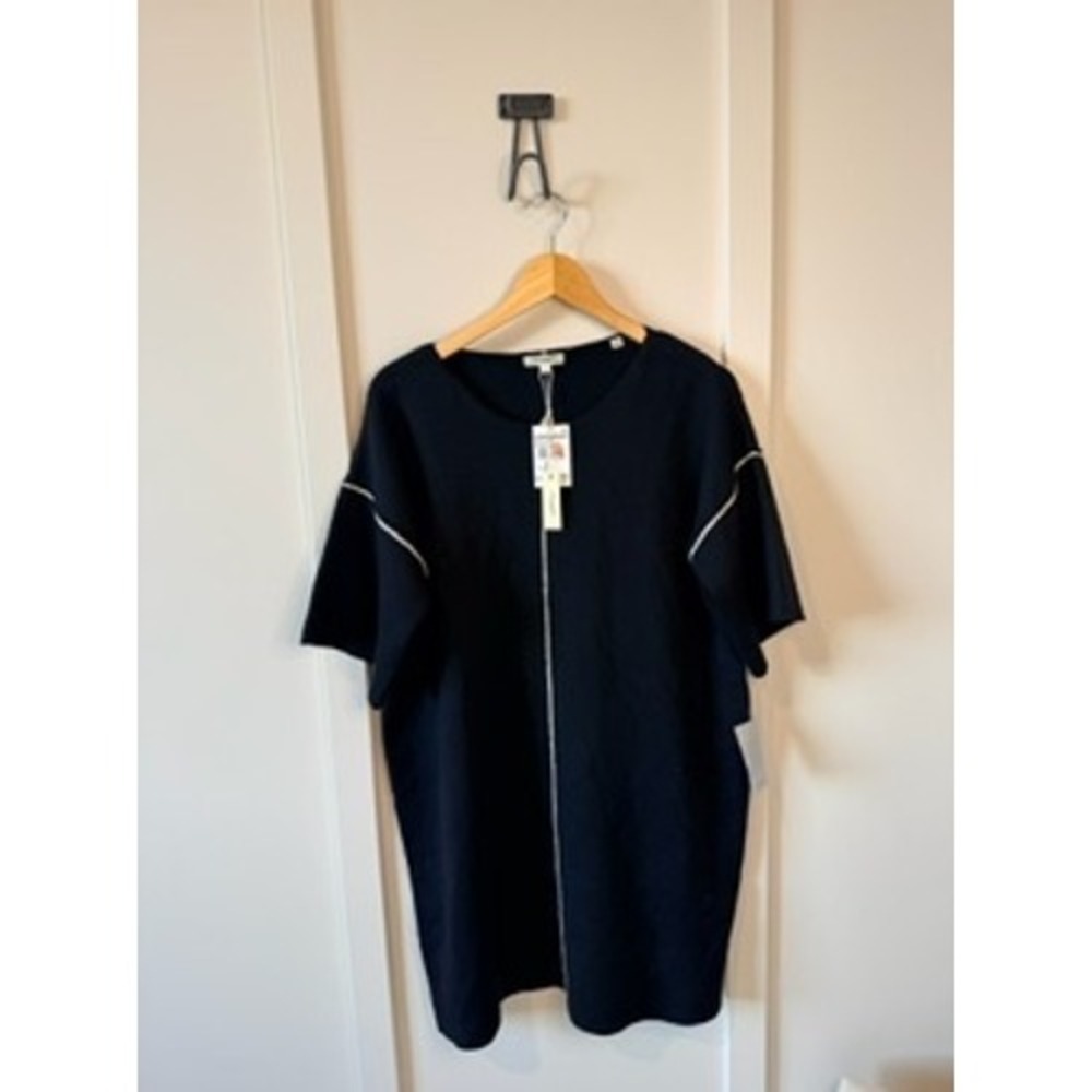 Max Studio London Navy Blue Knit Shift Dress Contrast Piping NWT Size S